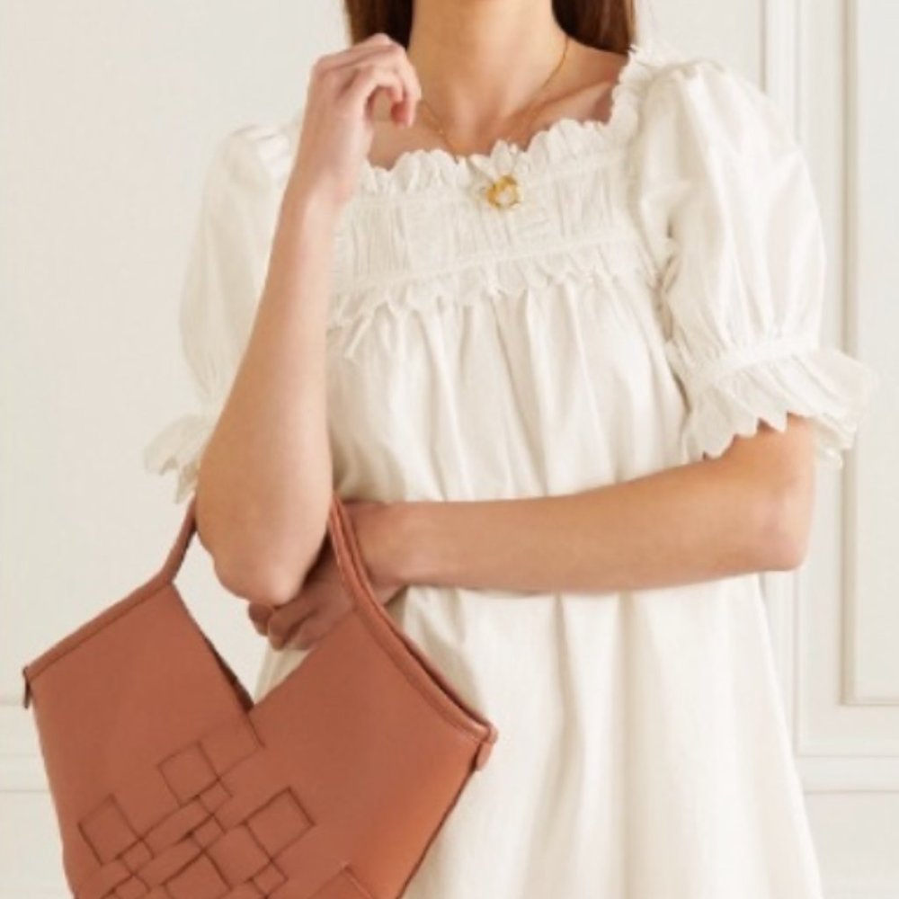 DÔEN Orchard scalloped embroidered cotton-poplin mini dress